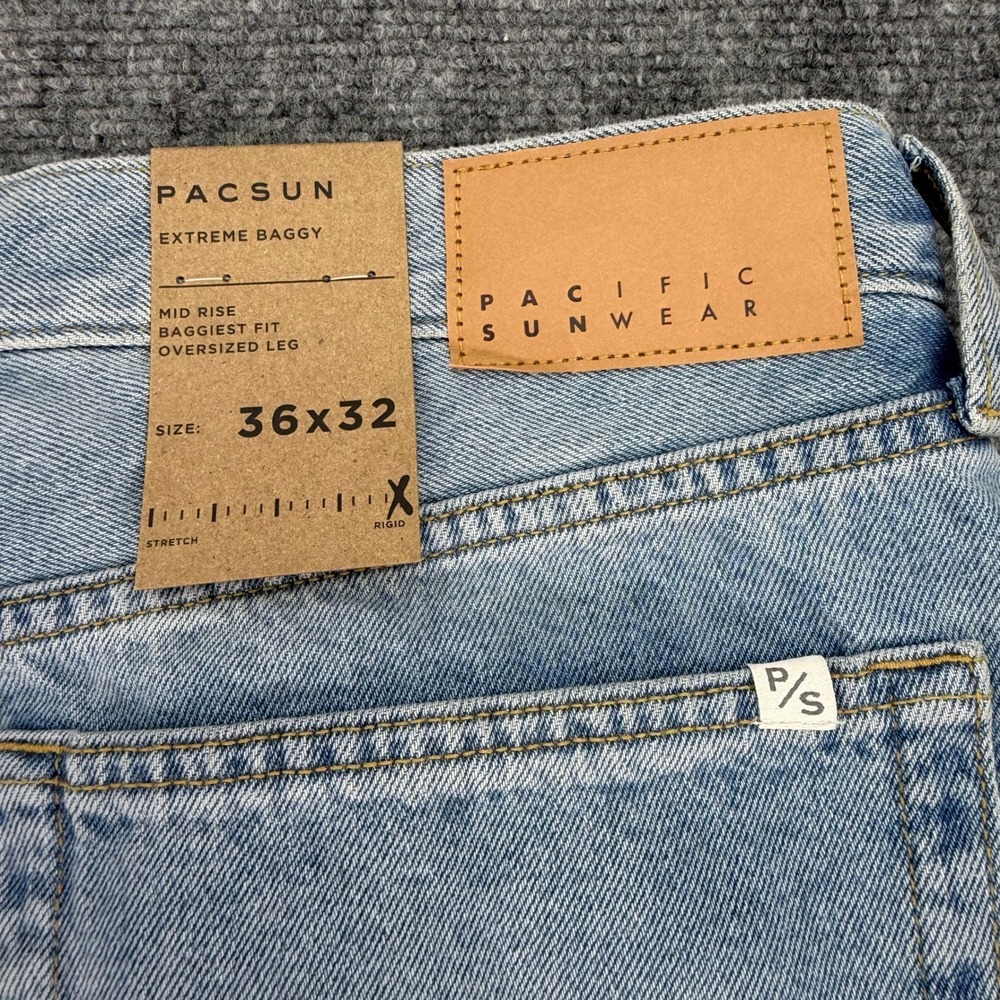 PacSun Jeans Mens 36 (Fits 37x32) Extreme Baggy Mid Rise Light Indigo NWT - Picture 4 of 16